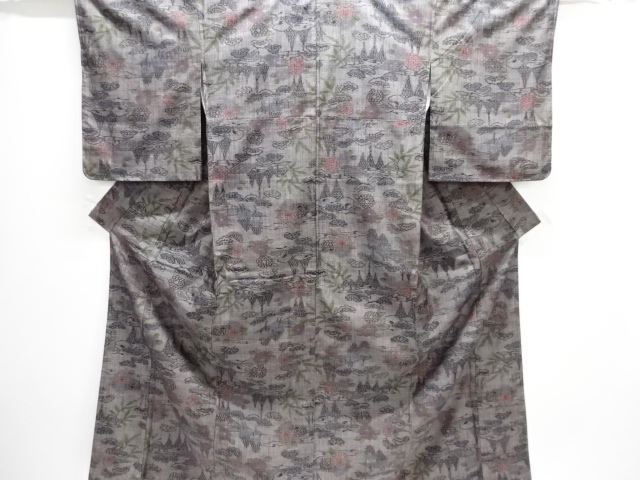 JAPANESE KIMONO / ANTIQUE KIMONO / SILK / HAND WOVEN TSUMUGI / PINE & KIKU